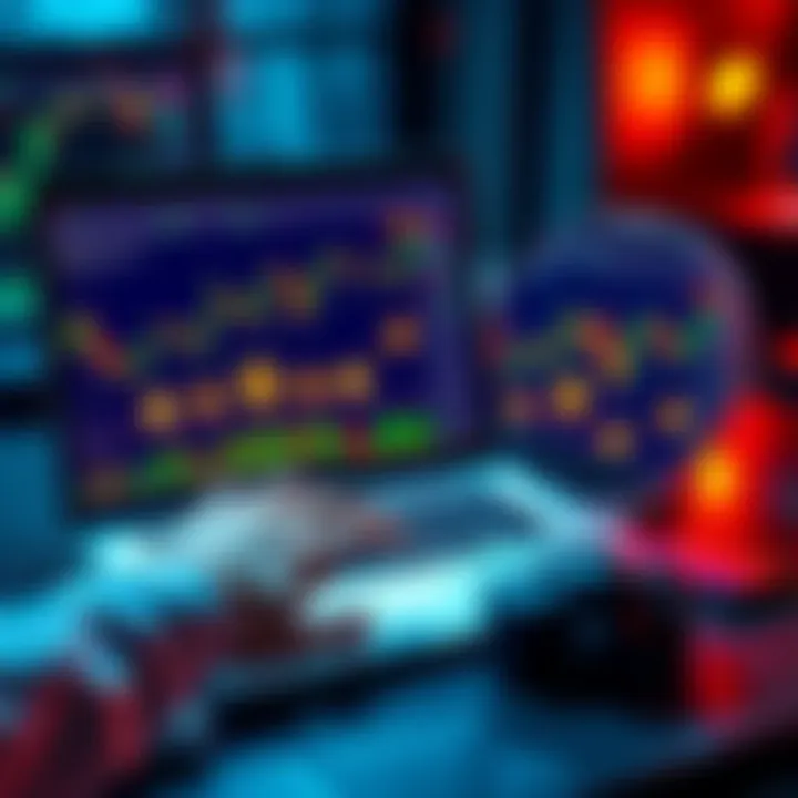 A person using a laptop to buy cryptocurrency through Atomic Wallet, comparing it to Binance, with charts and coins on the screen.