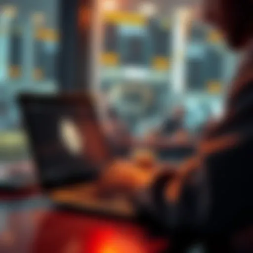 A person using a laptop with Monero logo on the screen, representing buying XMR on a non-KYC exchange