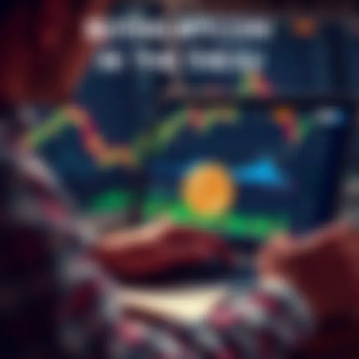 A person on a laptop buying Bitcoin on a trading platform with cryptocurrency charts on screen