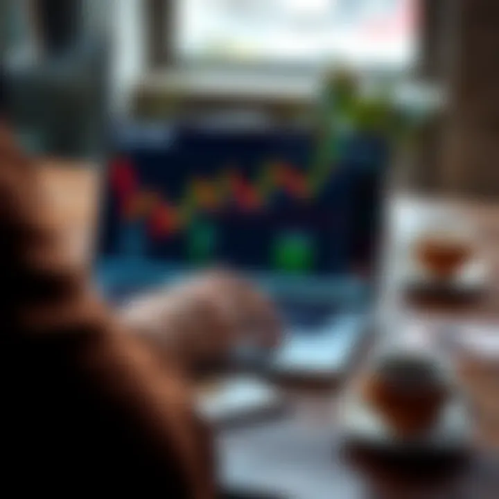 Buying Bitcoin A person analyzing Bitcoin prices on a laptop with a notepad and coffee nearby