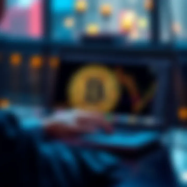 A person using a laptop to buy Bitcoin on a peer-to-peer platform without KYC verification.