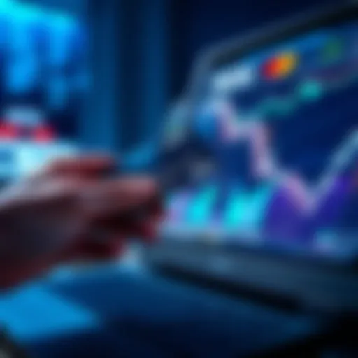 A person using a debit card to purchase cryptocurrency online, showing a digital wallet on a computer screen.