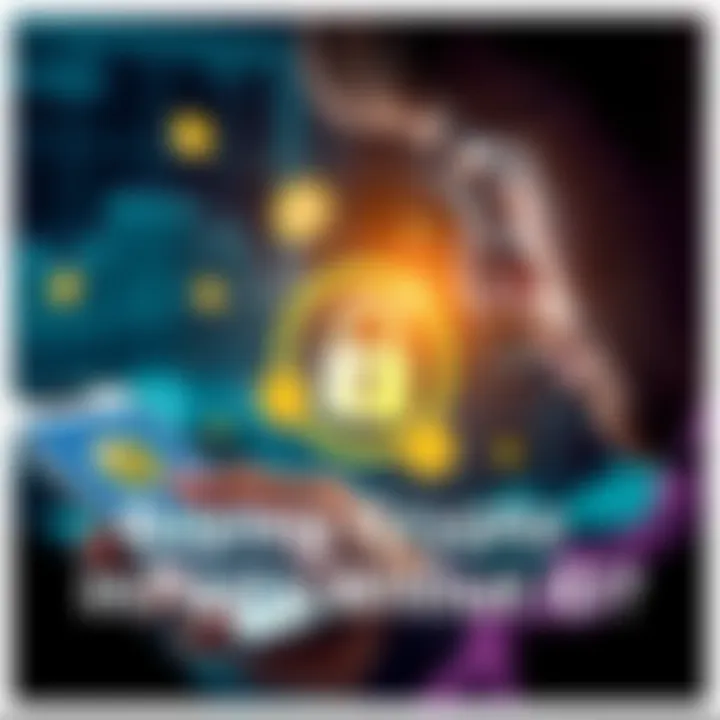 A person looking at a smartphone with cryptocurrency symbols on the screen and a padlock symbol for privacy