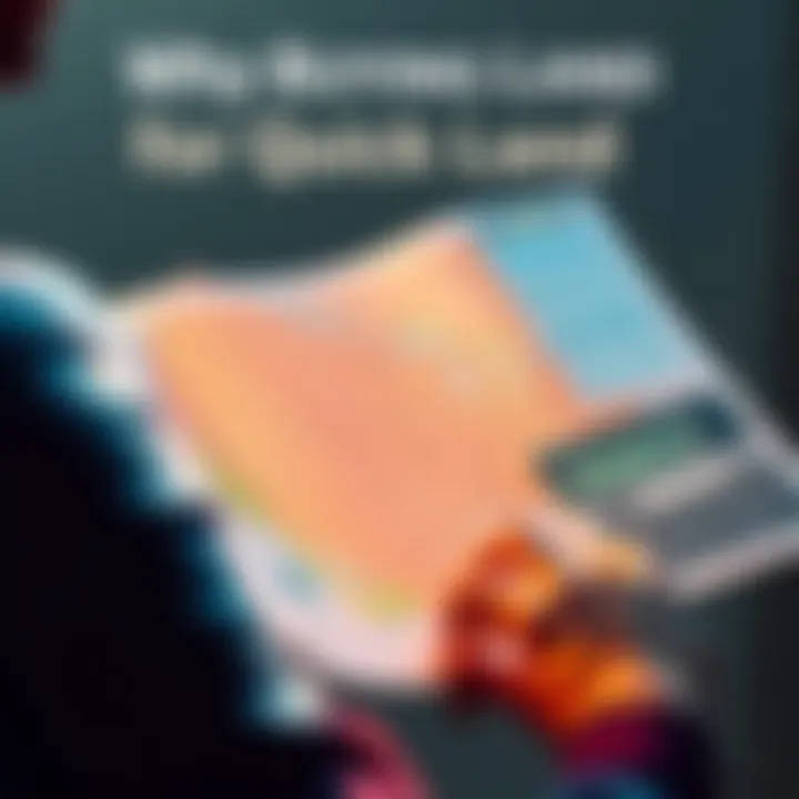 Buying Land for Quick Cash A person examining a map with land listings and a calculator, considering investment options
