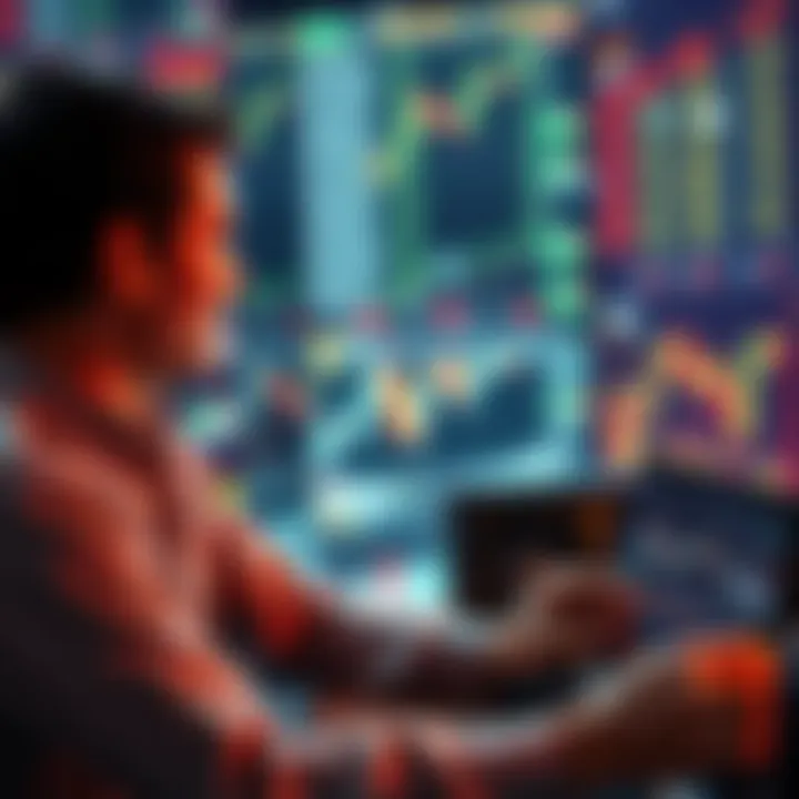 Buying Low in the Market A person examining stock prices on a computer, looking optimistic while analyzing investment opportunities during a market downturn.