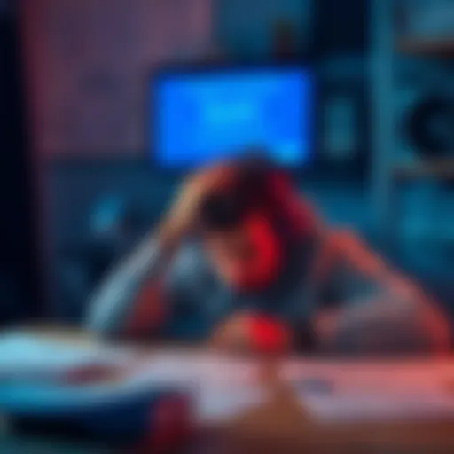 A person looking worried while staring at a computer screen displaying a frozen account notification from Bybit, with documents spread out on the table
