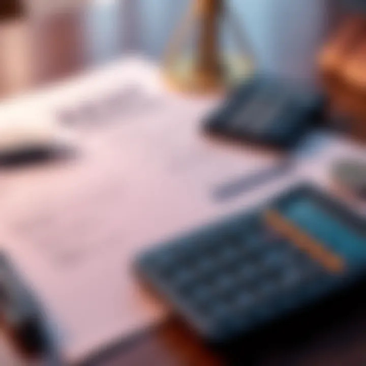 A calculator, rent agreement, and money on a table, representing financial planning for rental income, focusing on withdrawing £5 effectively.