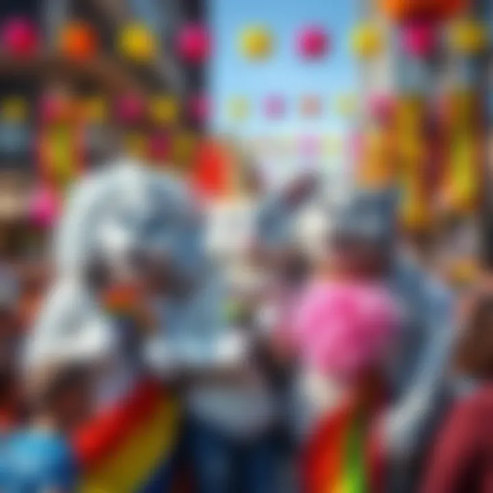 Whitecloud, Farabee, and Parekh participating in Calgary Pride, surrounded by colorful decorations and a lively crowd, celebrating inclusivity and love.