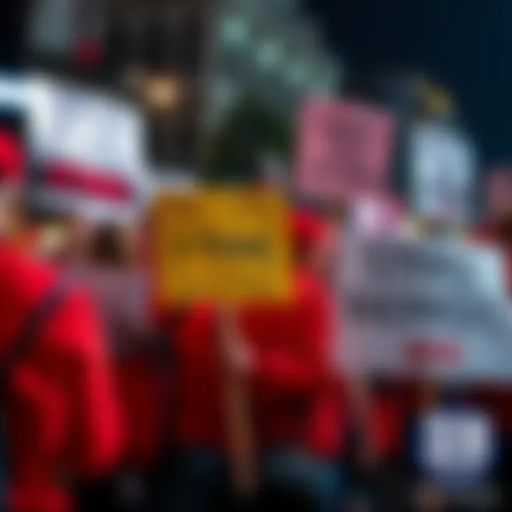 Workers in California gather, holding signs expressing frustration with political use for Governor Newsom's goals.