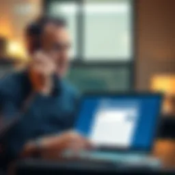A man looking concerned while speaking on the phone, with a laptop displaying an email from the Australian Federal Police.