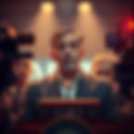 A person speaking at a podium with a serious expression, surrounded by media cameras and reporters, highlighting the urgency of a call for arrest.