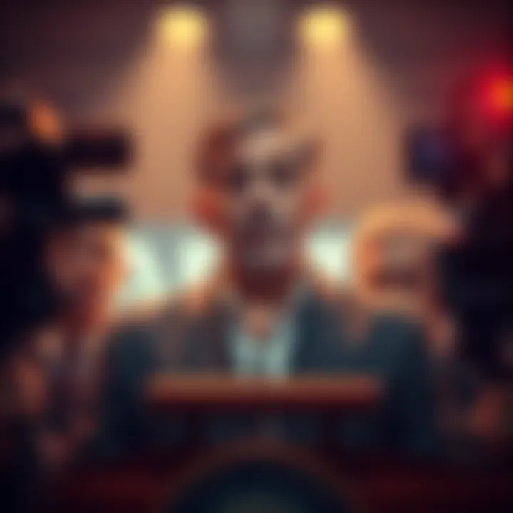 A person speaking at a podium with a serious expression, surrounded by media cameras and reporters, highlighting the urgency of a call for arrest.