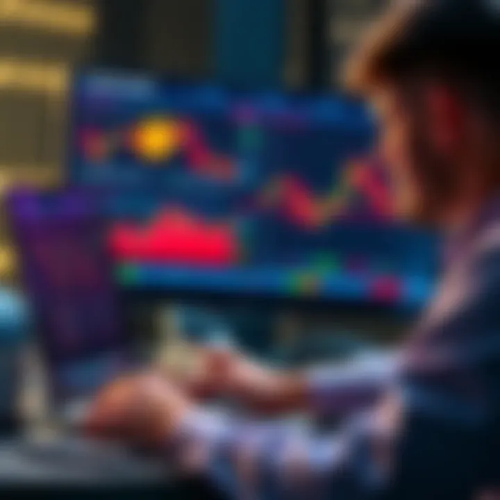 A person analyzing Bitcoin charts on a laptop, representing trading experiences with Cameron Newell's TraderPathFinder platform.