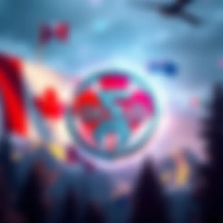 A graphic showing the QCAD stablecoin logo with Canadian symbols in the background, representing innovation in cryptocurrency.