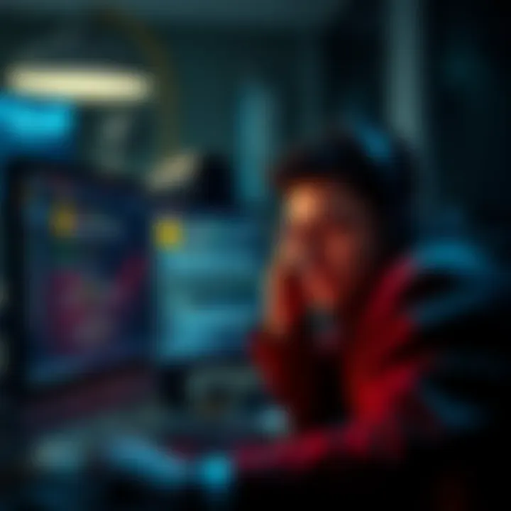 Canadian BTC Innovator Facing Fraud A Canadian inventor looks distressed while observing a computer screen showing hacking alerts and disappearing assets.