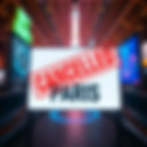 A digital poster showing a cancelled event sign for NFT Paris, with graphics related to NFTs in the background.