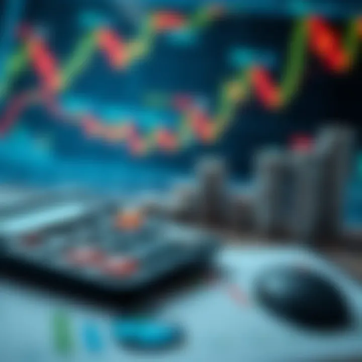A calculator and trading charts showing financial growth, with money symbols in the background.
