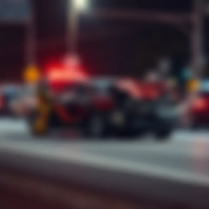 A damaged car at the site of the October 10th crash with emergency responders present, highlighting road safety concerns.