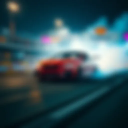 A car skillfully drifting on a track in the Drift Zone, surrounded by fellow racers and cheering spectators