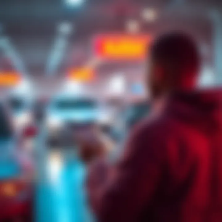 Bidder looking at their phone, awaiting seller's reply after winning a car auction