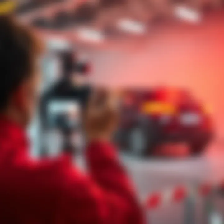 Car photo submission requirements A person taking photos of a car for a submission to an online platform, showing detailed angles and features of the vehicle