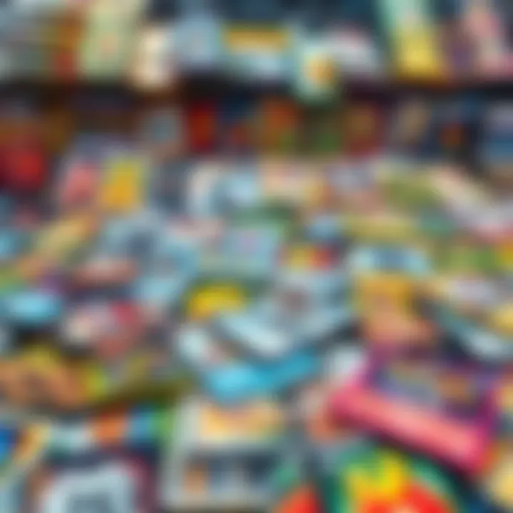 A colorful assortment of various trading cards laid out for collectors to view, showcasing popular trends in card collecting.