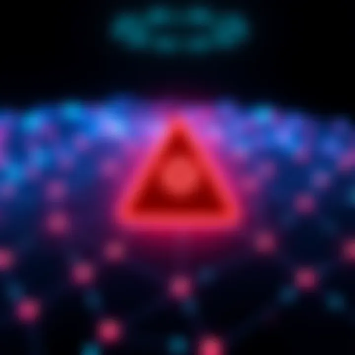 Cardano Network Concerns A graphic showing a warning sign overlaid on a network diagram, representing issues in Cardano's decentralization