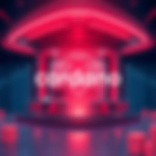 Illustration of Cardano's logo with a futuristic banking scene in the background, symbolizing the integration of ADA in finance