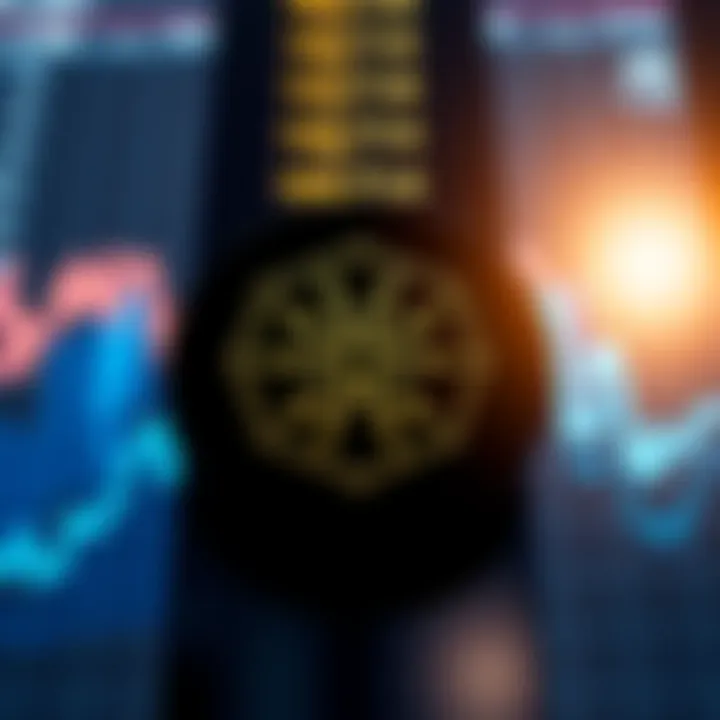 Cardano logo displayed with declining and rising charts in the background, symbolizing governance concerns and potential recovery.