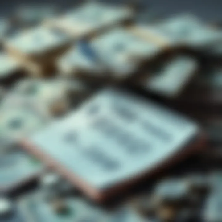 Cash Earnings A pile of cash with a notepad showing profit calculations