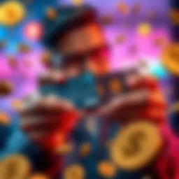 A person holding Curve and Etoro cards, surrounded by cash back symbols like coins and dollar signs.