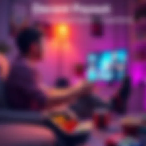 A person enjoying a video game on a couch, focused on the screen, with snacks nearby and a relaxed atmosphere.
