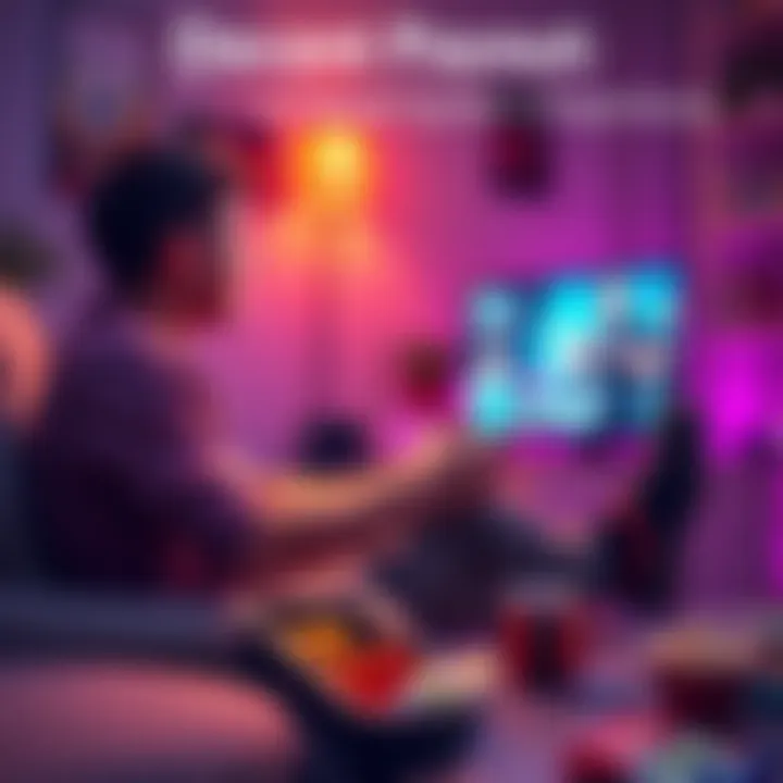 A person enjoying a video game on a couch, focused on the screen, with snacks nearby and a relaxed atmosphere.