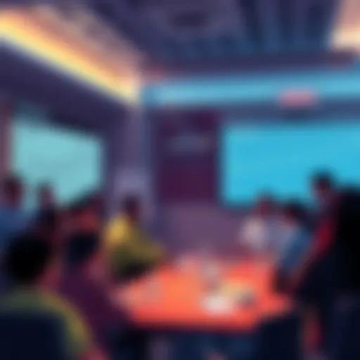 Community gathering discussing CC MOONDAO's new proposals and growth strategies with charts and graphs in the background.