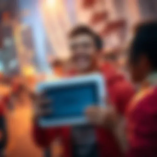 A person joyfully holding the 400AB device with a big smile, surrounded by friends and supporters, celebrating the achievement with excitement.