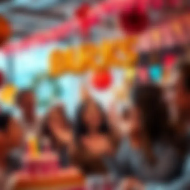 Celebrating birthday bucks A group of people excitedly discussing birthday bucks and sharing experiences, with festive decorations in the background.