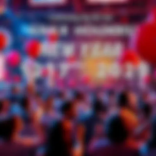 A festive gathering of ANKR holders celebrating the New Year with joy and excitement, featuring balloons and confetti.