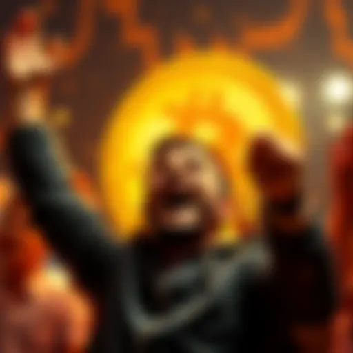 Person celebrating after reaching 1.01 Bitcoin through dollar-cost averaging, looking excited with a Bitcoin symbol in the background
