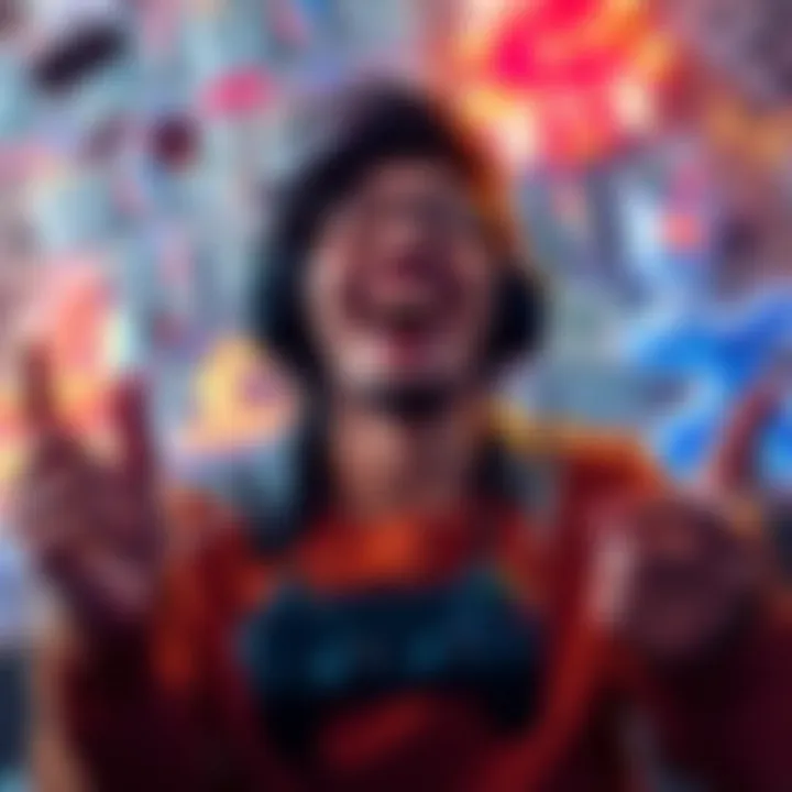 Person happily celebrating their achievement of reaching $1 in gaming within 19 days, with money and game controller in the background