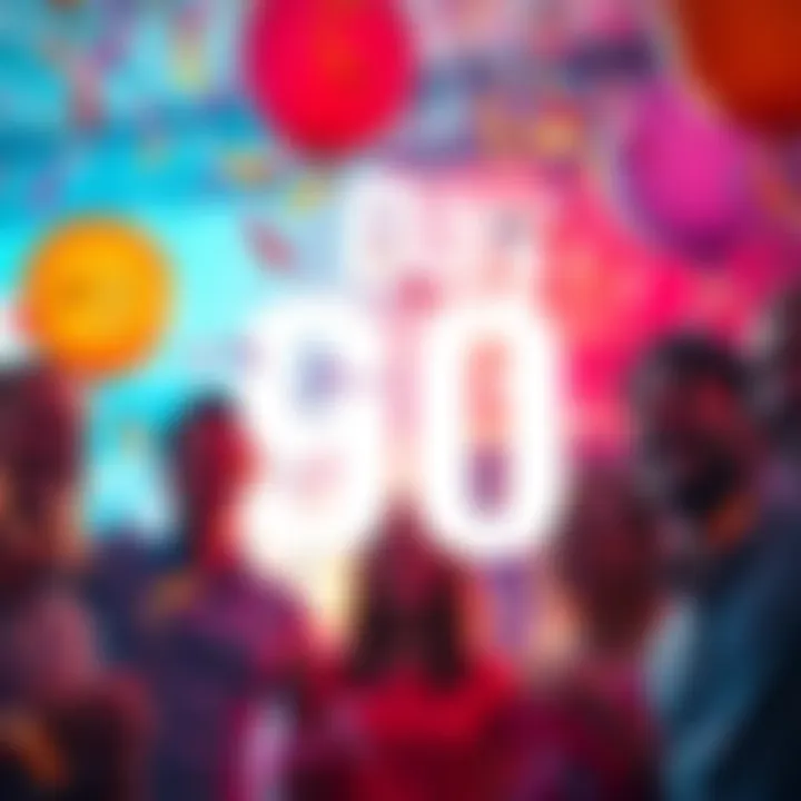 A group of people celebrating a milestone with balloons and confetti, smiling and having fun together