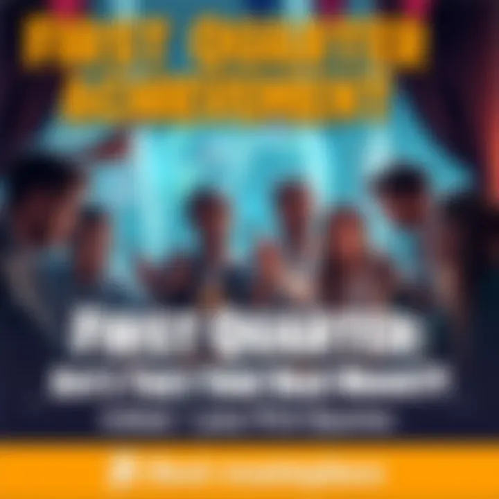 A group of players celebrating their first quarter milestone, discussing strategies for acquiring parcels and earning badges. Some are holding badges, while others point to a map of parcels.