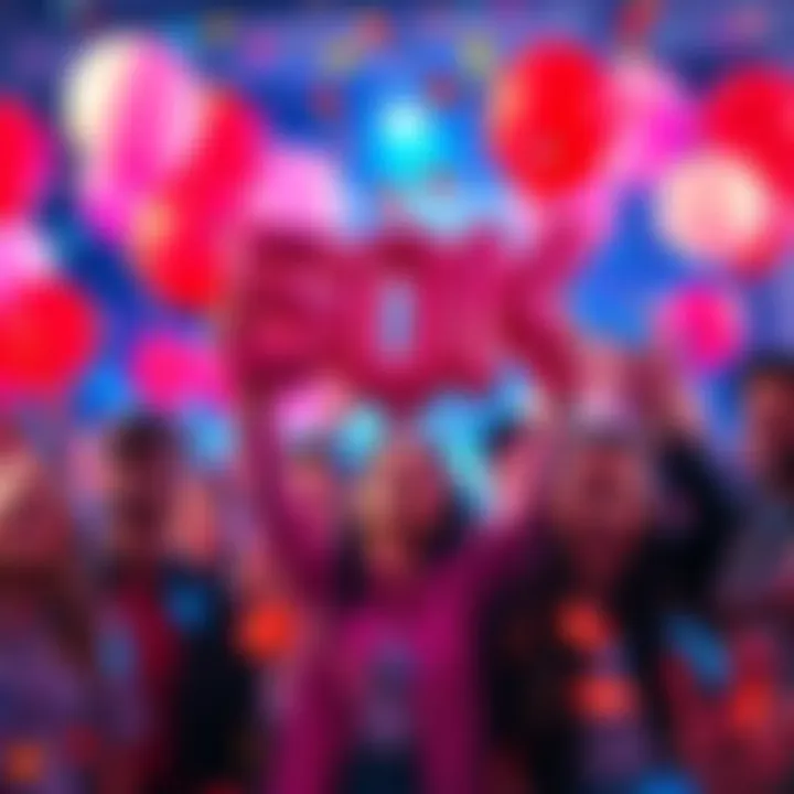 Celebration of 50K Followers A vibrant group of people celebrating a milestone with balloons and confetti, smiling and enjoying the moment.