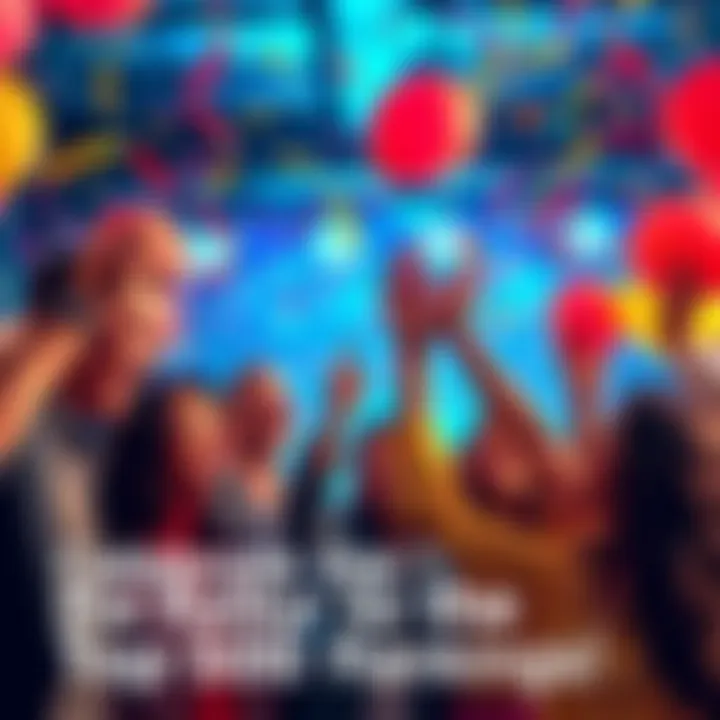 A group of people celebrating with confetti and balloons, smiling and high-fiving each other in a joyful atmosphere
