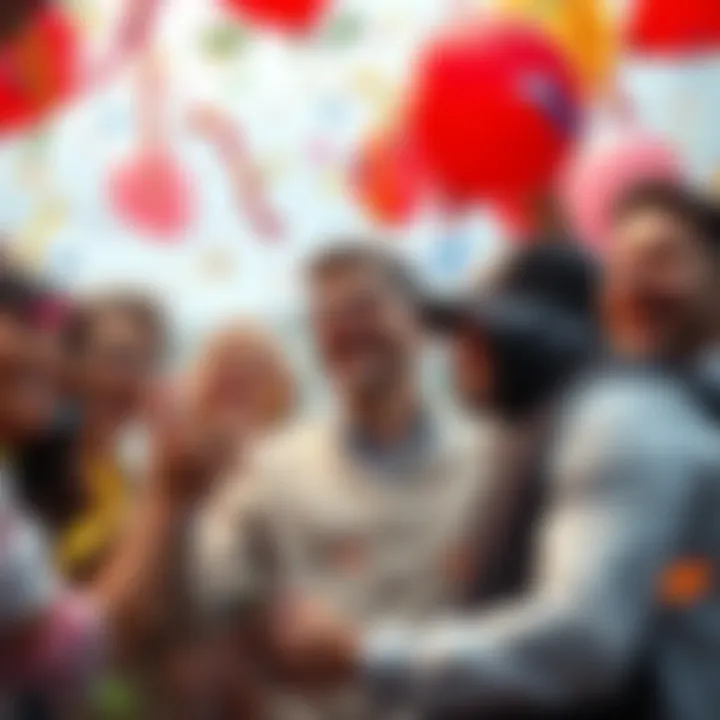 A group of people celebrating a personal achievement with confetti and balloons, showing happiness and excitement.