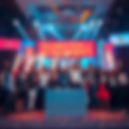 Group of people celebrating recent milestones in various sectors with confetti and banners