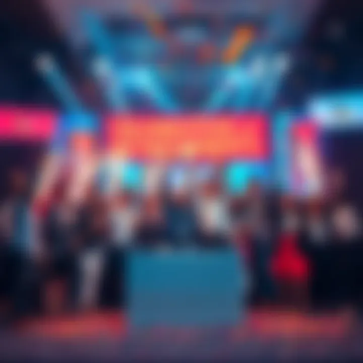 Group of people celebrating recent milestones in various sectors with confetti and banners