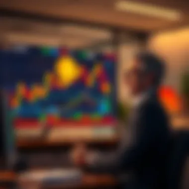 CEO discussing Bitcoin strategy A confident CEO in an office setting outlining a Bitcoin price strategy, with charts showing price fluctuations on a screen behind them.