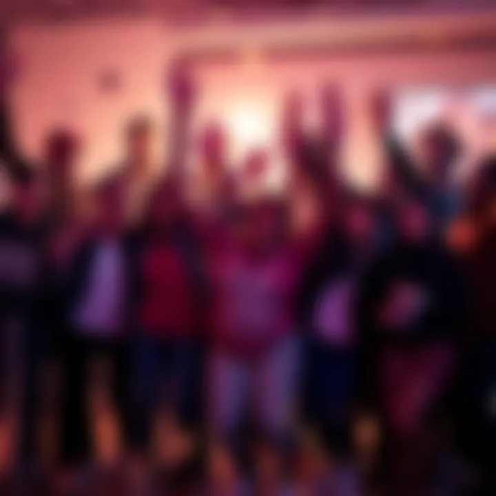 A group of people celebrating their success after completing the first day of a challenge, showing enthusiasm and teamwork.