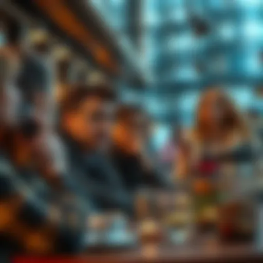 A depiction of people in Germany discussing socio-economic issues over coffee, looking concerned about the future.