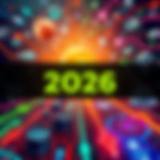 A visual representation of anticipated changes in 2026, showing symbols of technology, environment, and society with arrows pointing toward future innovations.